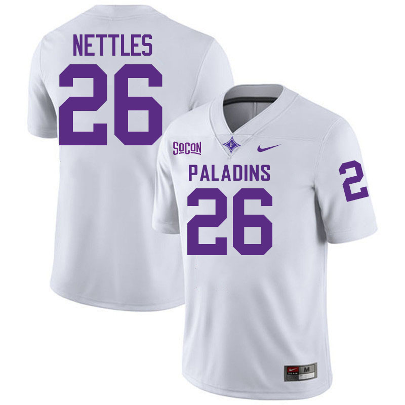 Furman Paladins #26 CJ Nettles College Football Jerseys,Uniforms-White